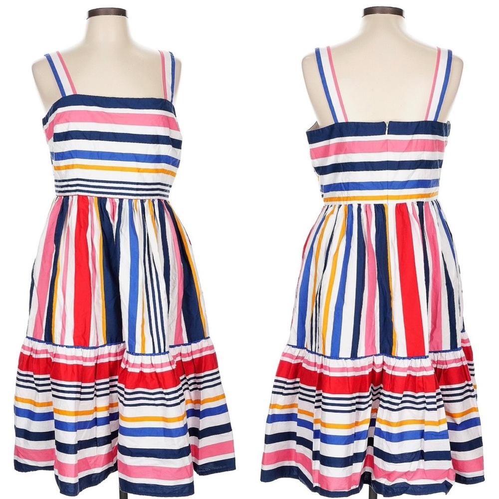 VINCE CAMUTO 8 Rainbow Mixed Stripe Tiered Midi Pocket Dress • Striped Sundress - Picture 11 of 15